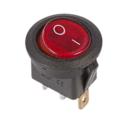 Выключатель клавишный круглый 250V 6А (3с) ON-OFF красный с подсветкой Rexant 36-2570 фото 1